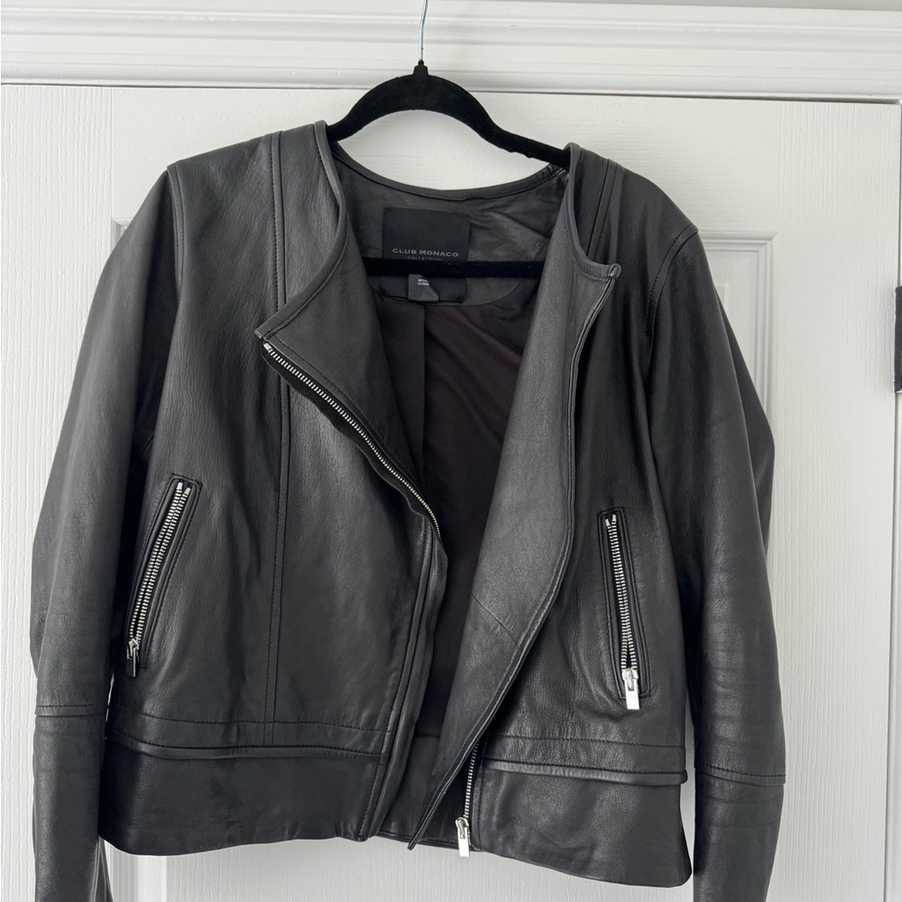 Club Monaco Classic 100% Lamb Leather Moto Jacket Size: Large